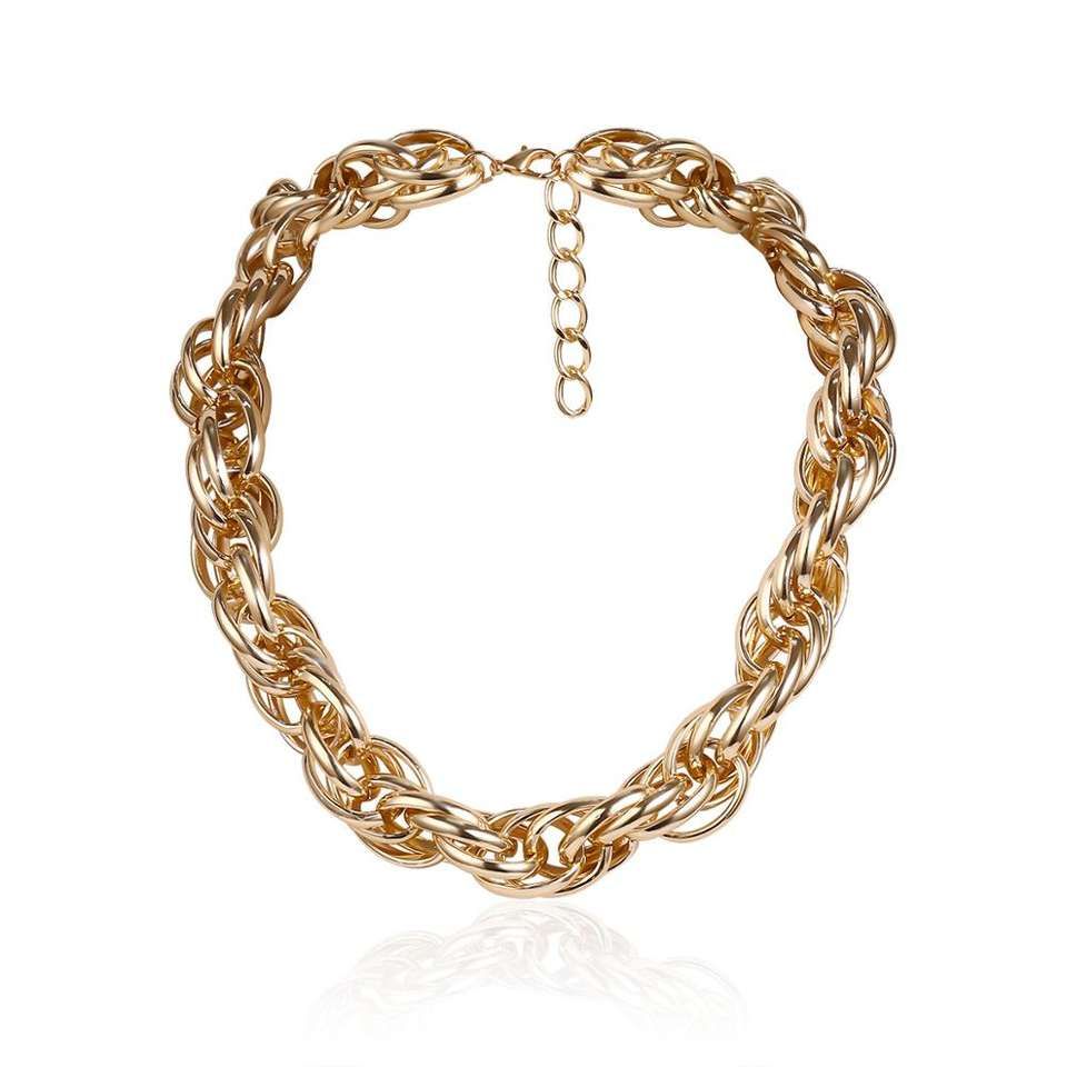 Necklace Thick Gold Twist Chain Geometric Punk Choker - Gold 