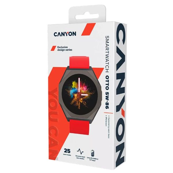 Canyon Otto SW-86 Red Smartwatch - 25 Sports Modes, IP68, Heart Monitoring