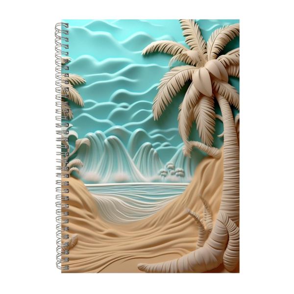 3D Clay Beach Palm Trees Waves Notebook Gift Idea A4 Notepad Pad 104