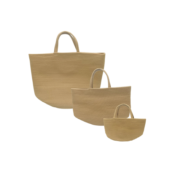 Bestby - 3 Multi-Sizes Woven Cotton Rope Storage Baskets Bags with Handles