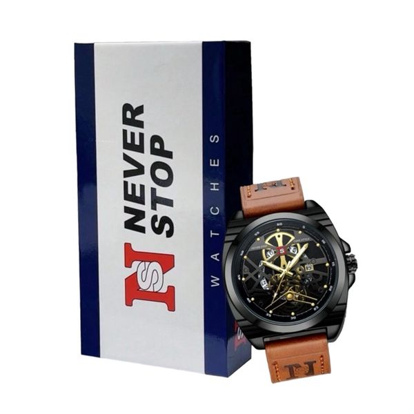 Men's Casual Hollow Gear Shaped Large Dial Fashion Quartz Watch With Box