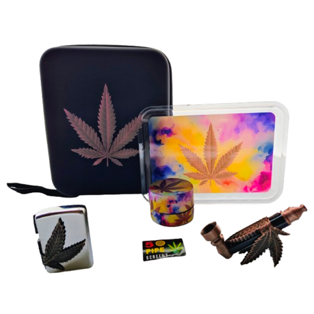 Pink Weed Leave 6 Piece Traveling Case / Tray & Pipe Image