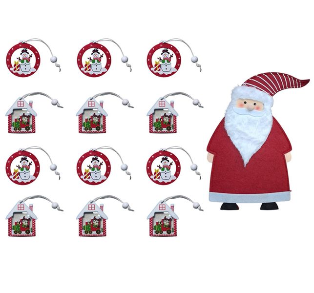 Santa's Wooden Stand with 12pcs Christmas Hanging Pendant Baubles -S14