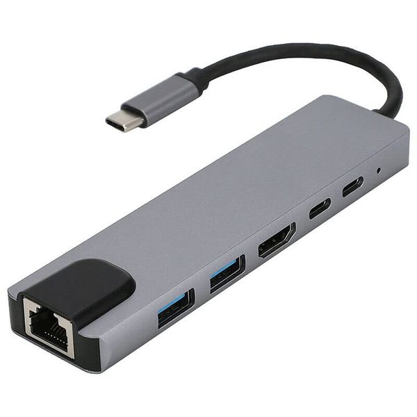 6 in 1 USB C Hub Type C Adapter with 4K RJ45/2 TC/2USB/HDTV (B3443)