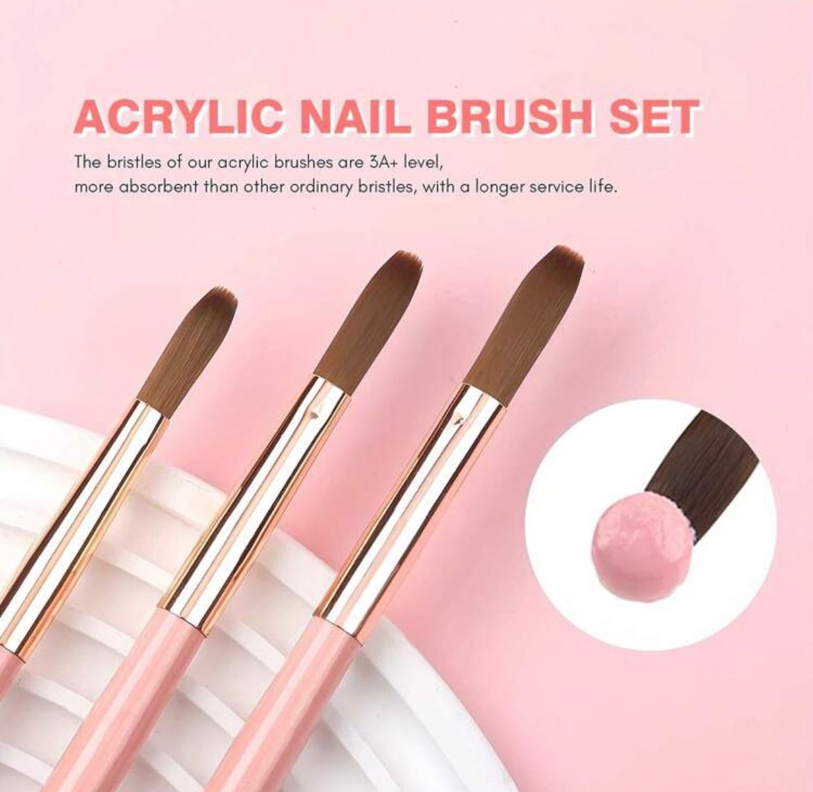 3Piece Nocis Acrylic Nail brush Set With Kolinsky Bristles | Shop