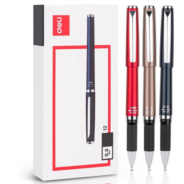 Deli Gel Pen 0.5mm Solid Barrel Matallic Finish Black 12PCS