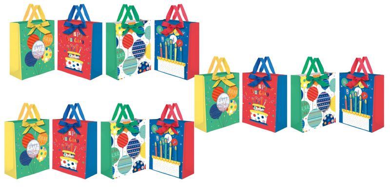 x12-Piece Kids Birthday Design Gift Bags Set - 18 × 23 × 10cm