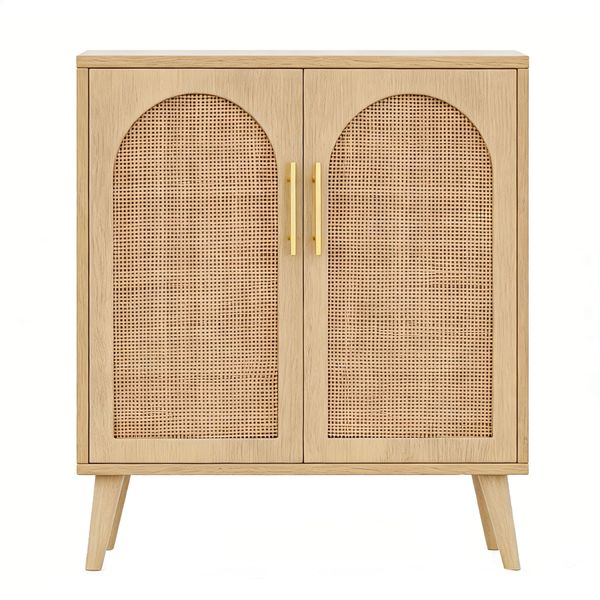 Storage Cabinet Rattan Sideboard Buffet Floor Cabinet with Doors