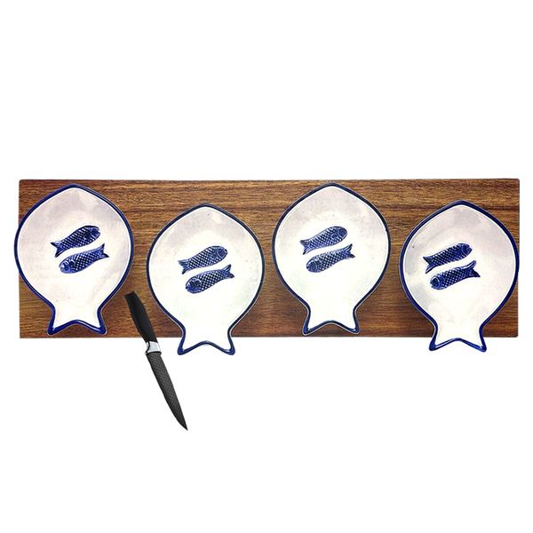 Japanese style Mini Snack Serving Bowl Set with Wooden Base - Set of 6