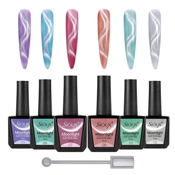 Sioux Moonlight Cat Eye Nail Polish Gel - Shimmer Glitter Glass 6 x 15ml