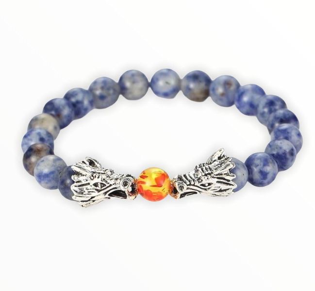 Argent Craft Natural Lapis Lazuli Stone Bracelet with Dragon Heads - Silver
