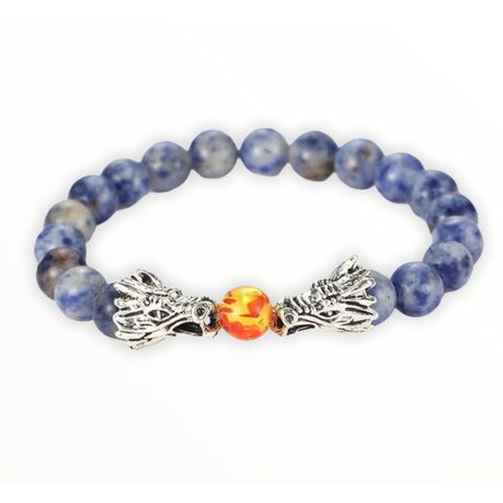 Argent Craft Natural Lapis Lazuli Stone Bracelet with Dragon Heads - Silver Image