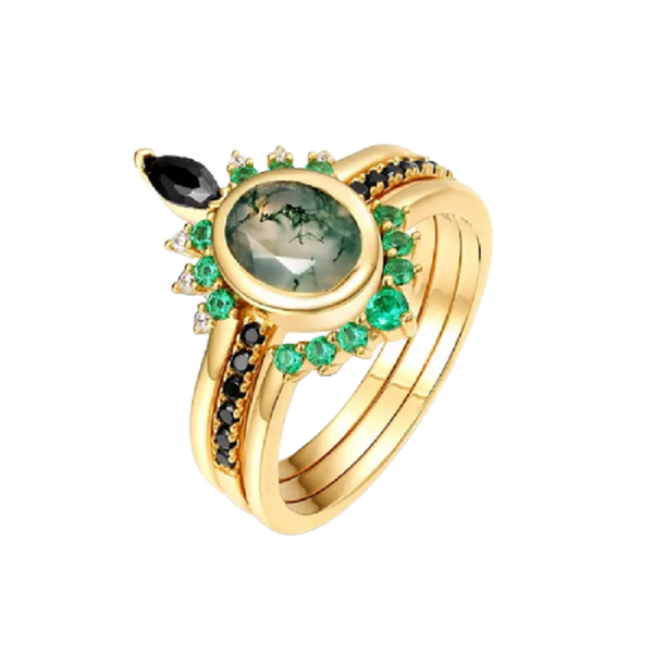 Moss Agate Oval Ring Twin Set