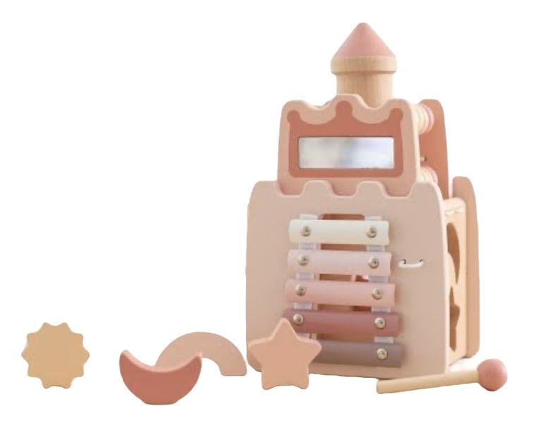 Wooden Castle Activity Toy , Shape Sorter, Xylophone &amp; Bead Abacus