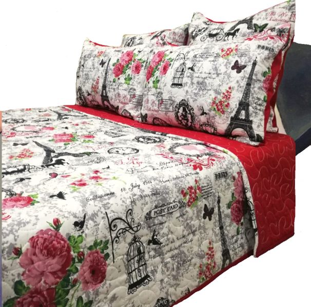 Red Eiffel Tower Quilt Bedspread Set - 5-Piece