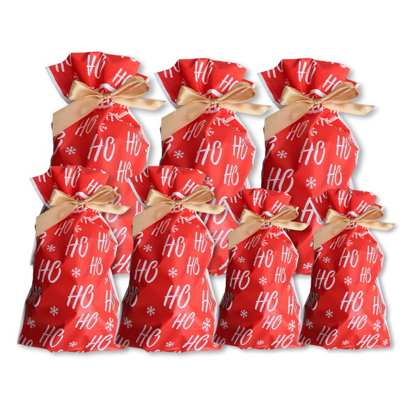 7pcs Assorted Sizes Christmas Gift Bags with Drawstring Red with White Bows