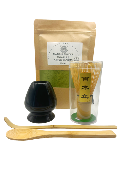 Amazonia Matcha Green Tea Powder &amp; Bamboo Whisk Tea Set