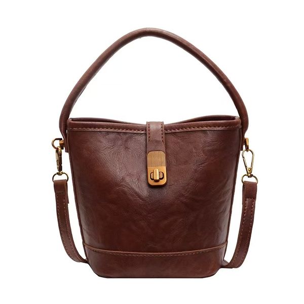 Women's Fashion Brown Bucket Bag Casual Shoulder Crossbody Bag