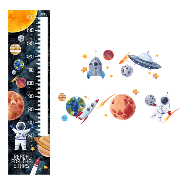 Nursery Wall Art - Vinyl Decals + Height Chart - Space Theme