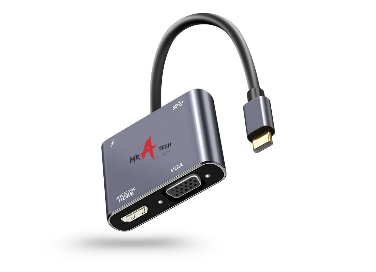 MR A TECH USB C to 4K HDMI VGA Multiport Adapter 4-in-1 Hub USB 3.0 ...