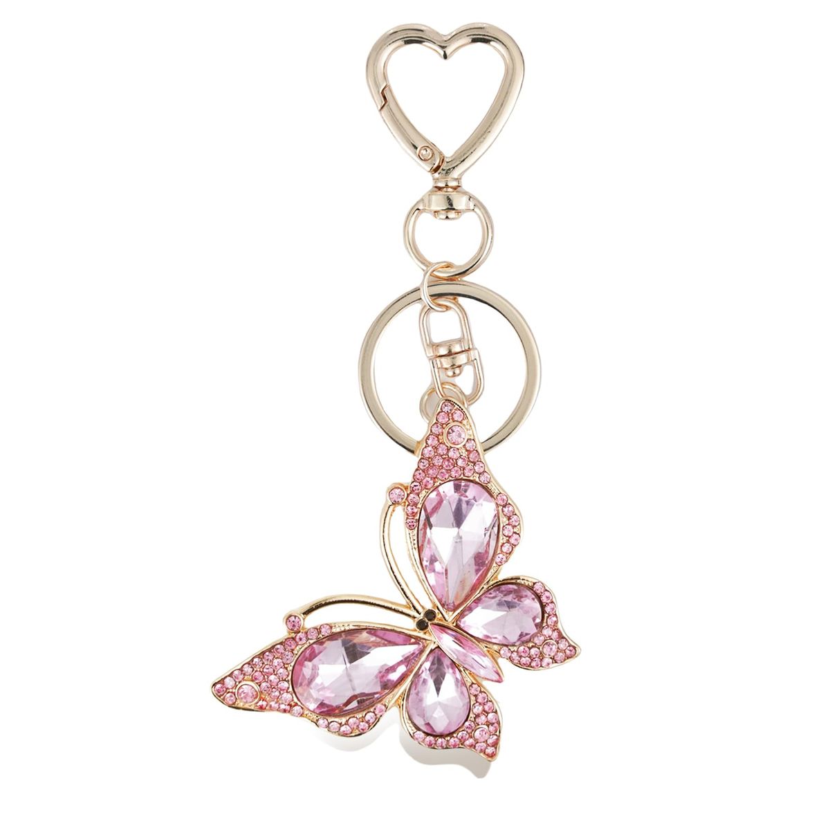 Cute Heart Key Chain with Diamond Butterfly Pendant for Women