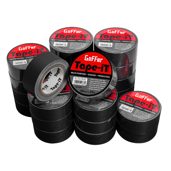 Tape-iT Carton with 24 Rolls of Black Gaffer Tape 48mm x 25m | Ti4825BG24