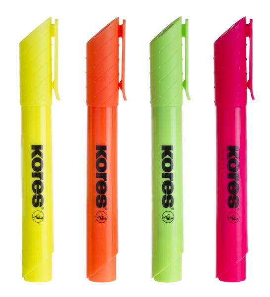 Kores High Liner Plus Highlighter, Assorted Neon Colours, Wallet of 4