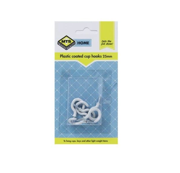 MTS Home Cup Hooks 25mm P/Coated 6 Pieces