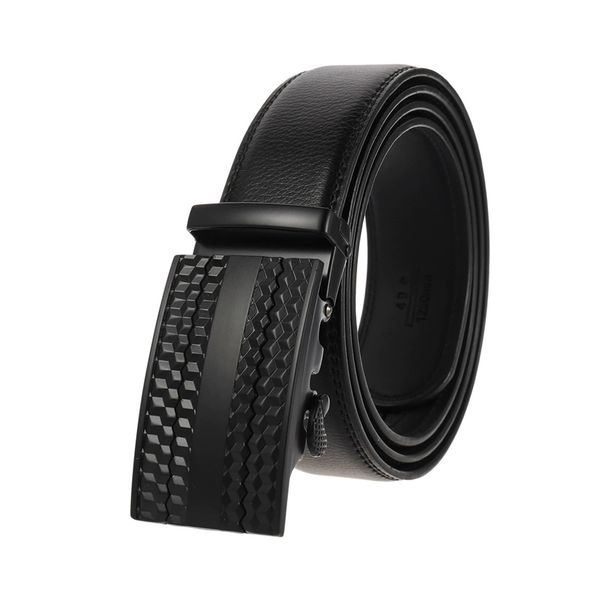 Men's Fashion Business Leather Automatic Buckle Black Trousers