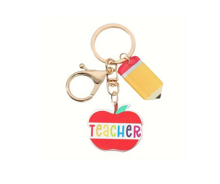 Teacher Appreciation Gift Keyrings with Charms Apple Pencil Novelty