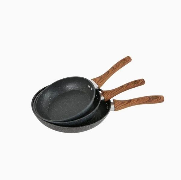 3 Piece Non-Stick Frying Pan Set with Wooden Handle