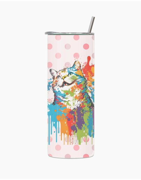 Happy Cat 20 Oz Straight Skinny Tumbler Straw Cup Motivational Present 016