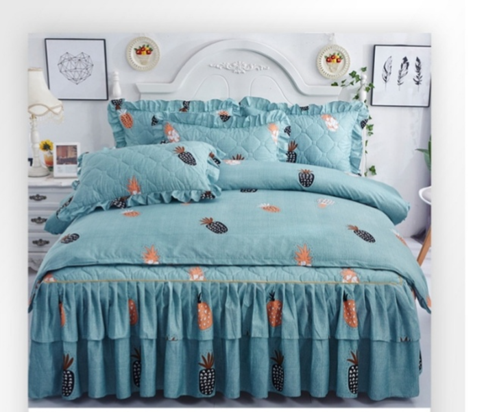 Green, Black Cotton Flowers 300 tc Queen XL Bedskirt