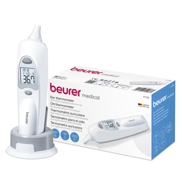 Beurer Ear Thermometer: Hygienic Caps, Infrared Tech, Rapid Result FT 58