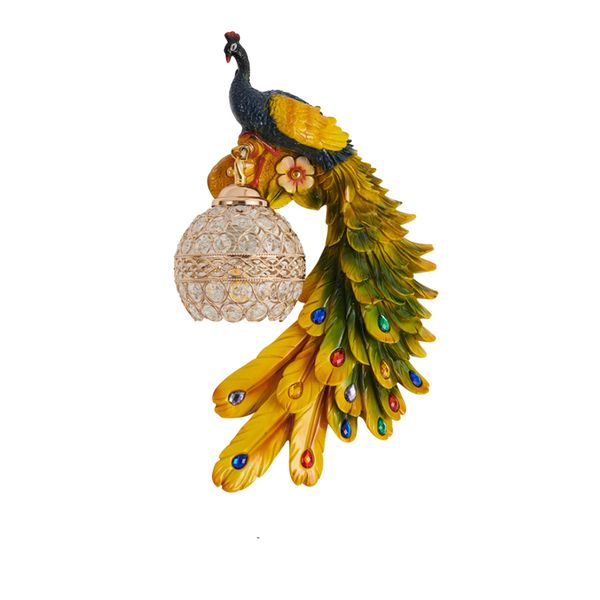 Crystal Peacock Stair Frame Decorative Wall Lamp Bedroom Rear Night Lamp Wa