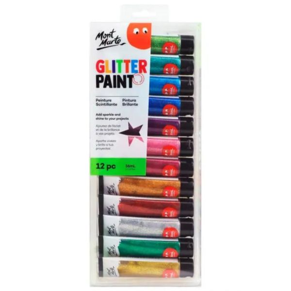 Mont Marte Glitter Paint 36ml - 12 Pieces