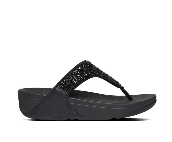 FitFlop Lulu Shimmer Foil Toe-Post Sandal All Black