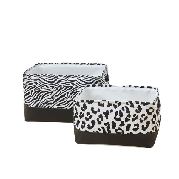 2PC Zebra Leopard Prints Foldable Storage Organizer Collapsible Laundry Bag