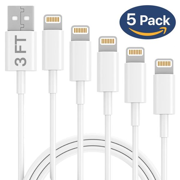 World Choice iPhone USB Charging Cable for iPhone 5 &amp; 6 &amp; 7 &amp; 8 &amp; X Pack 5