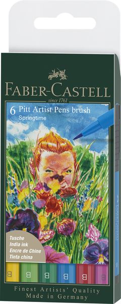 Faber-Castell, Pitt Artist Pen Brush India ink pen wallet of 6, Springtime