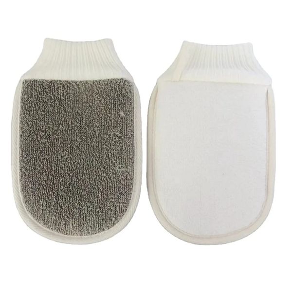 Natural Black Ring Polyester Fine Towel Sponge Bath Gloves Pair