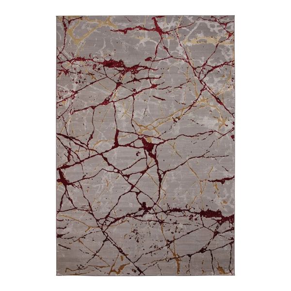 Red Polyester Trellis Rectangular Rug