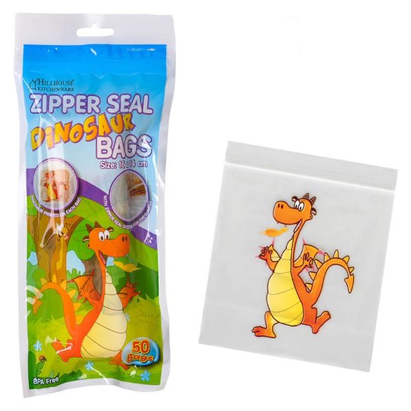 Sandwich Bag - Zipper Seal - Dinosaur - 16cm x 14cm - Pack of 50