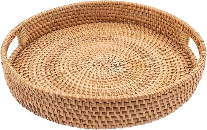 Rattan Tray Round Small Handles Natural