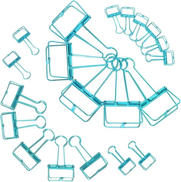 20pcs Assorted Size Binder Clips Set 5 Large 2 Inch Clips Blue Hollow
