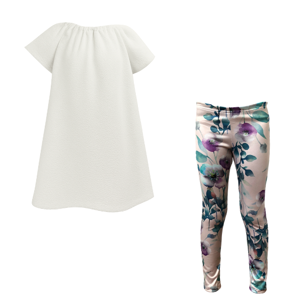 Baby/Toddler/Kids-Gathered Peasant Neck-Top&amp;Capri Legging - Duck Egg Purple