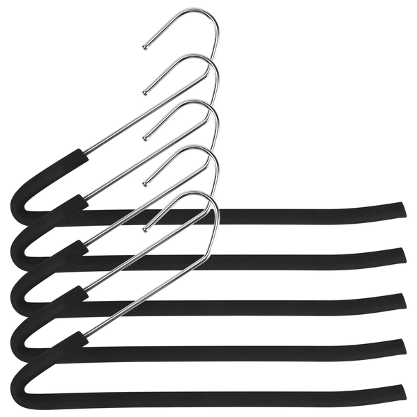 Open End Trouser Hangers Pant Hanger With Non-Slip Foam Black 5-Pack