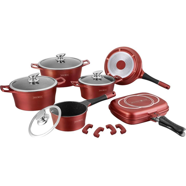 Royalty Line 15 Piece Marble Coating Cookware Set - Burgundy