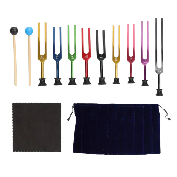 Sound Therapy Tuning Fork Set (9 Frequencies) with Mallet and Pouch