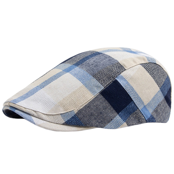 Cotton Plaid Flat Cap Beret Hat for Men &amp; Women Breathable Adjustable